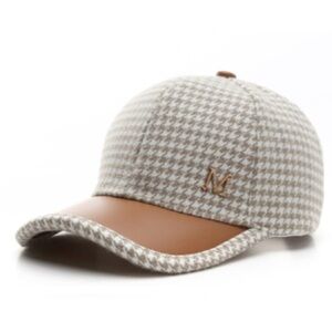 Houndstooth Baseball Hat with Light Brown Brim